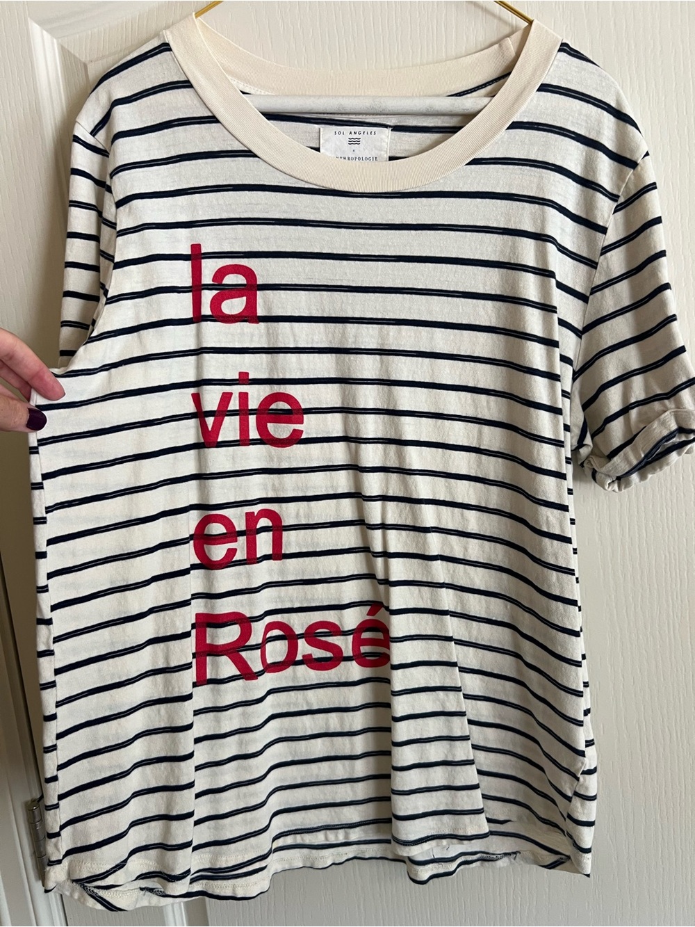 Sol Angeles Cream and Navy Striped 'la vie en Rosé' Graphic Tee with Red Text